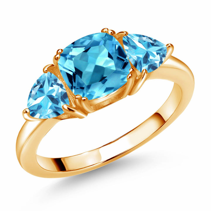 Swiss Blue Topaz - November_5_Ring in 925 Yellow Gold Plated Silver