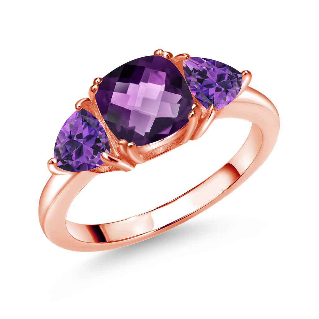 Amethyst-Checkerboard - February_5_Ring in 925 Rose Gold Plated Silver