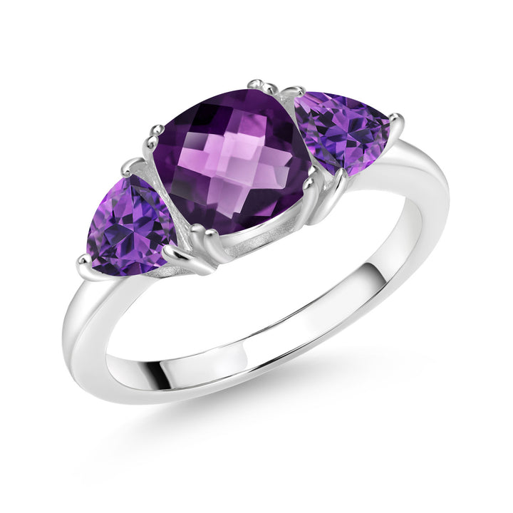 Amethyst-Checkerboard - February_5_Ring in 925 Sterling Silver