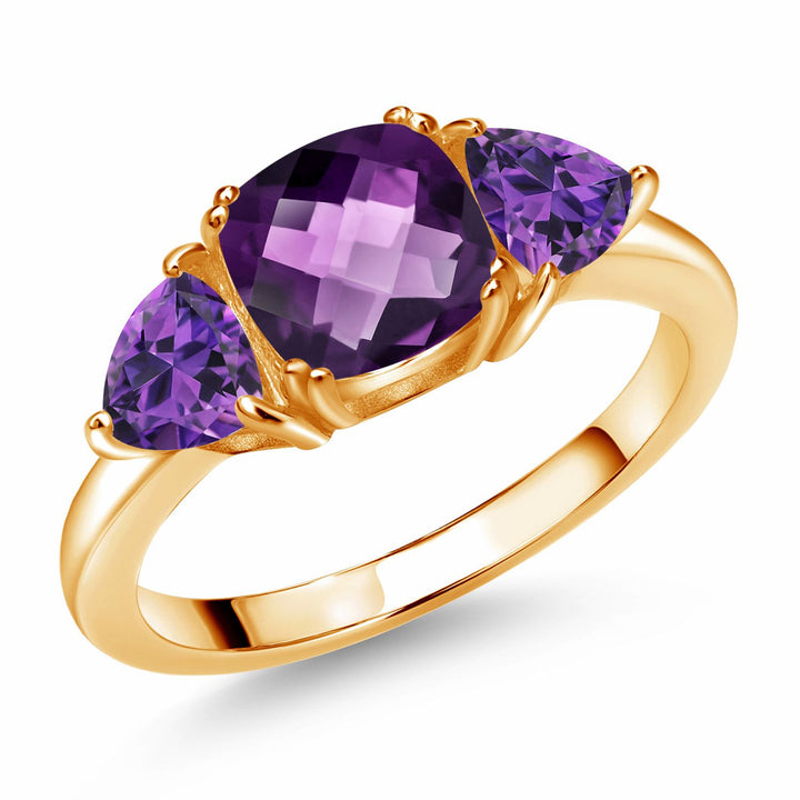 Amethyst-Checkerboard - February_5_Ring in 925 Yellow Gold Plated Silver