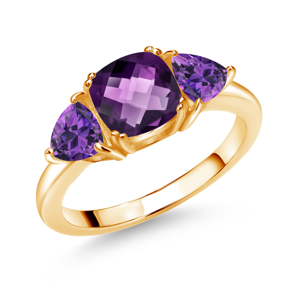 Amethyst-Checkerboard - February_8_Ring in 925 Yellow Gold Plated Silver