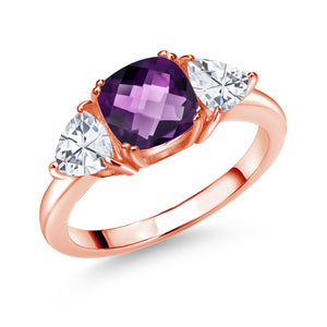 Amethyst-Checkerboard - February_5_Ring in 925 Rose Gold Plated Silver