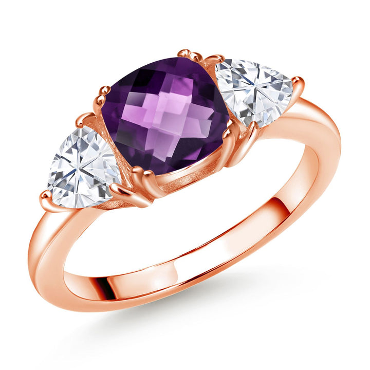 Amethyst-Checkerboard - February_5_Ring in 925 Rose Gold Plated Silver