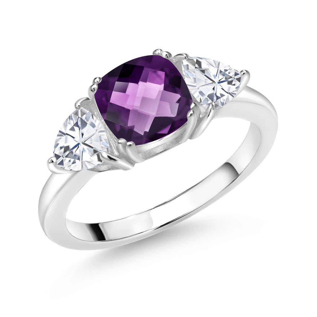Amethyst-Checkerboard - February_8_Ring in 925 Sterling Silver