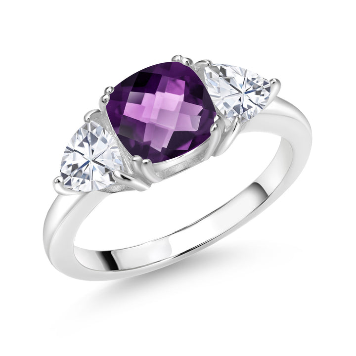 Amethyst-Checkerboard - February_5_Ring in 925 Sterling Silver