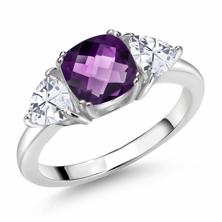 Amethyst-Checkerboard - February_5_Ring in 925 Sterling Silver