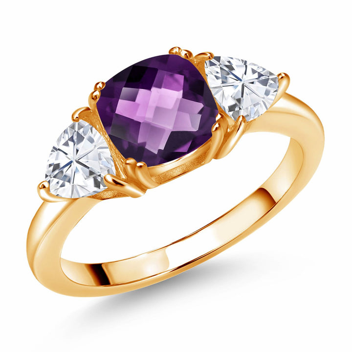 Amethyst-Checkerboard - February_5_Ring in 925 Yellow Gold Plated Silver