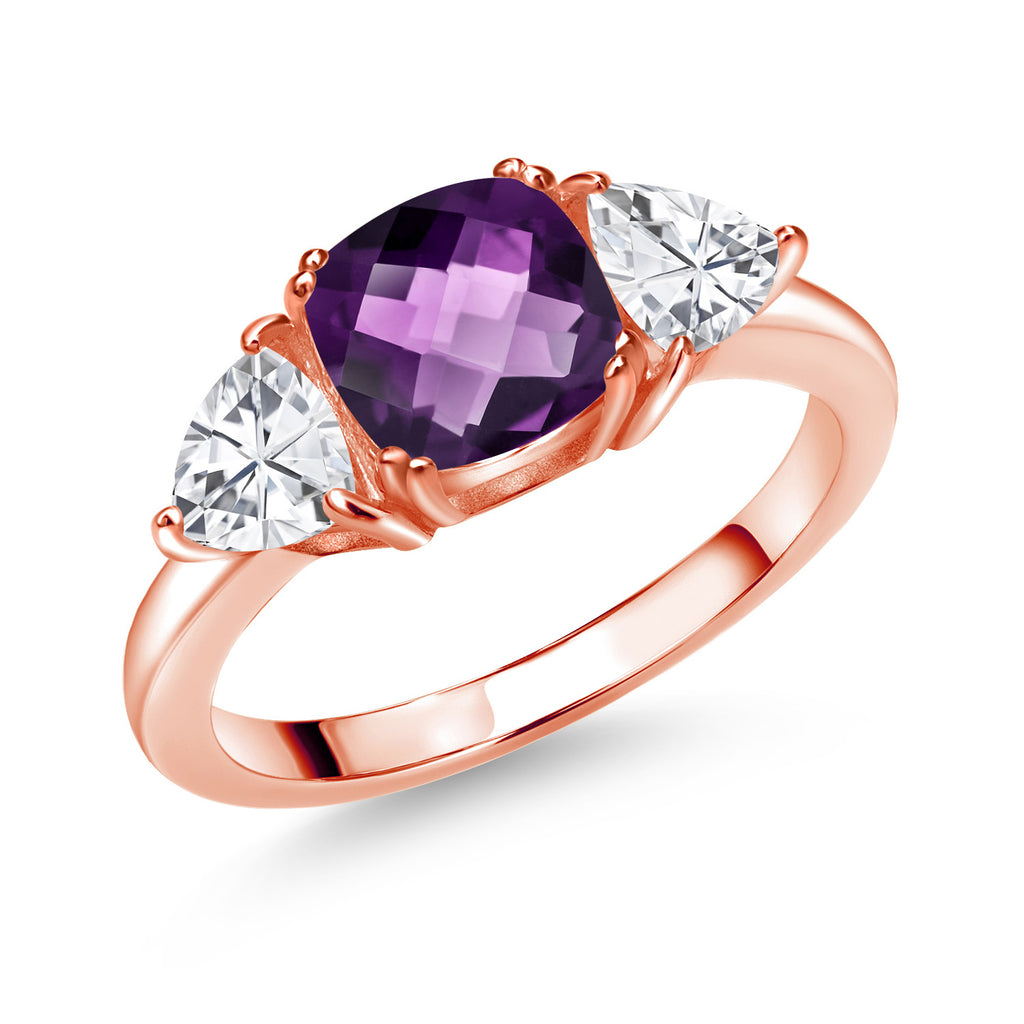 Amethyst-Checkerboard - February_8_Ring in 925 Rose Gold Plated Silver