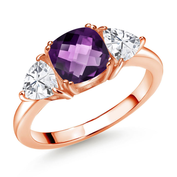 Amethyst-Checkerboard - February_5_Ring in 925 Rose Gold Plated Silver