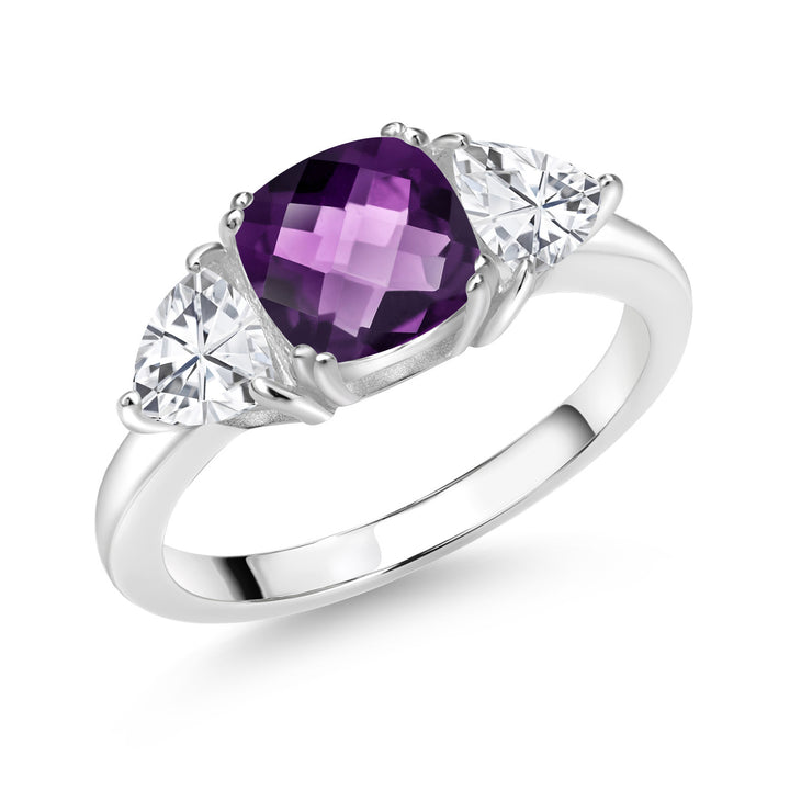 Amethyst-Checkerboard - February_5_Ring in 925 Sterling Silver