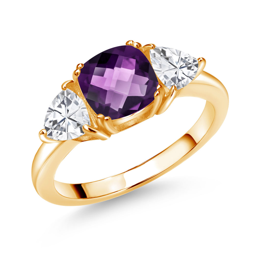 Amethyst-Checkerboard - February_5_Ring in 925 Yellow Gold Plated Silver