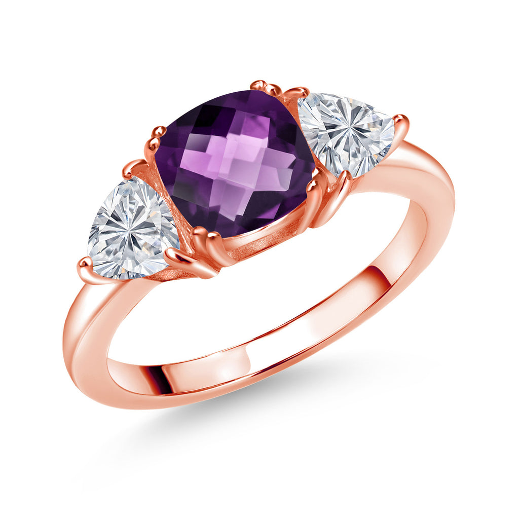 Amethyst-Checkerboard - February_6_Ring in 925 Rose Gold Plated Silver