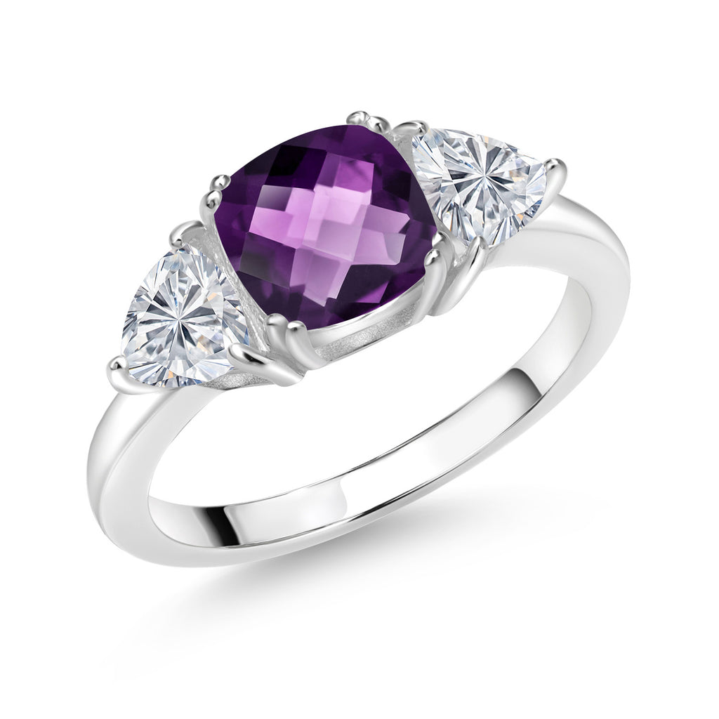 Amethyst-Checkerboard - February_8_Ring in 925 Sterling Silver