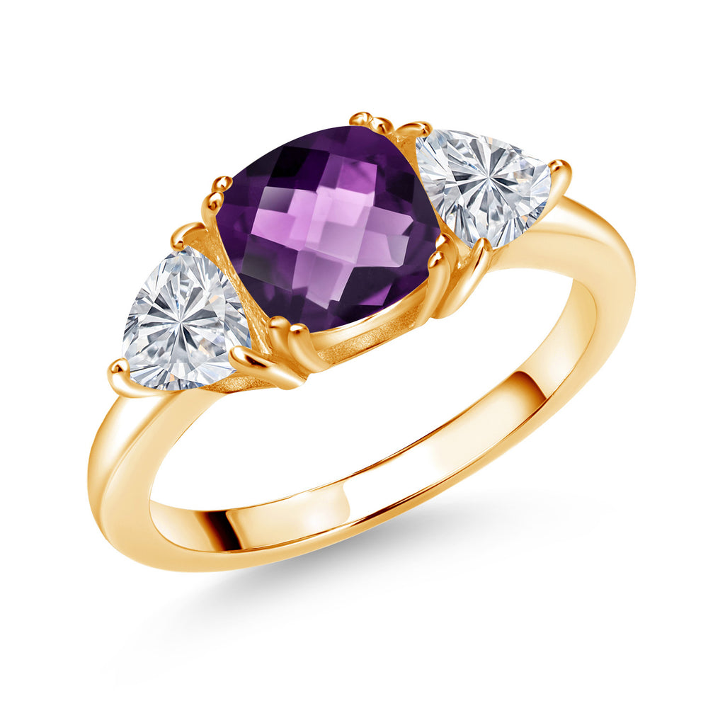 Amethyst-Checkerboard - February_7_Ring in 925 Yellow Gold Plated Silver