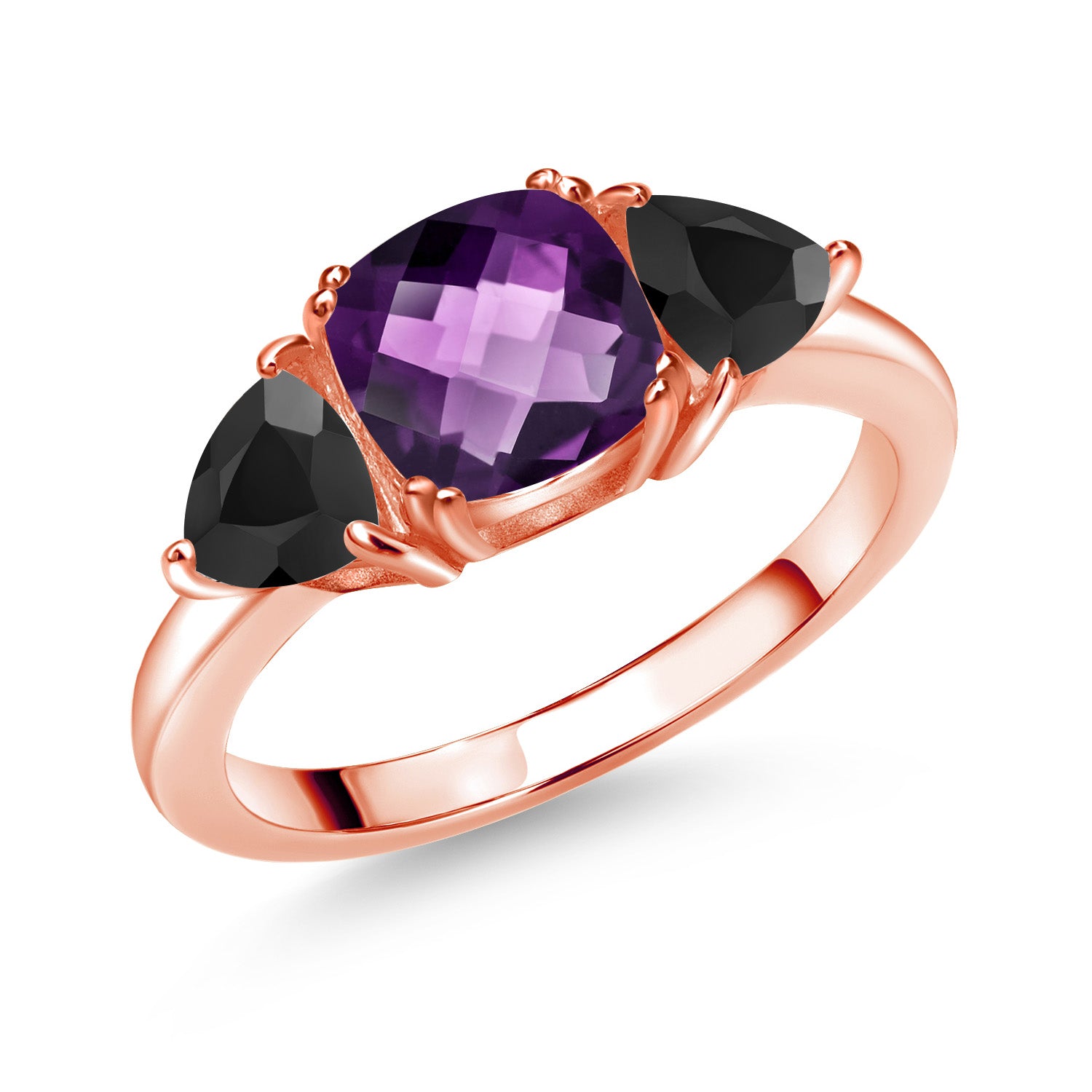 Amethyst-Checkerboard - February_8_Ring in 925 Rose Gold Plated Silver