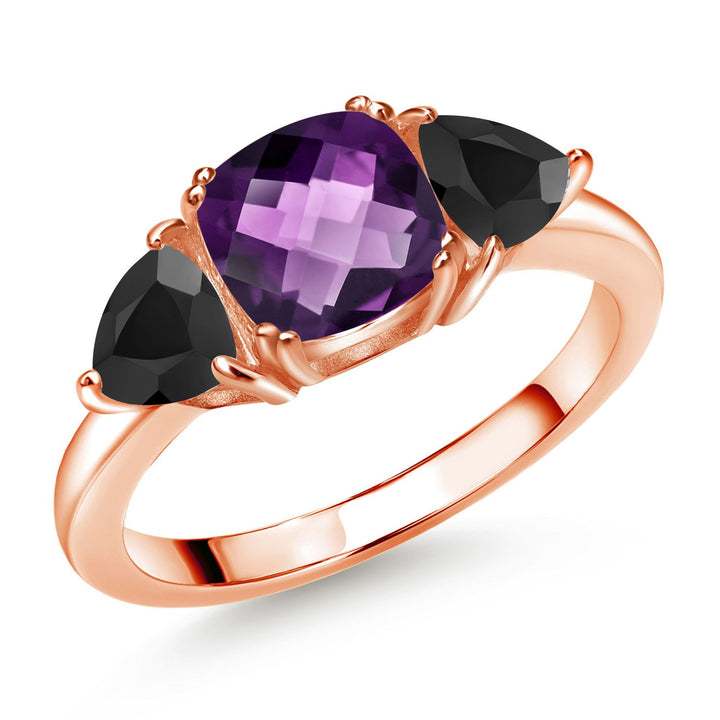 Amethyst-Checkerboard - February_8_Ring in 925 Rose Gold Plated Silver