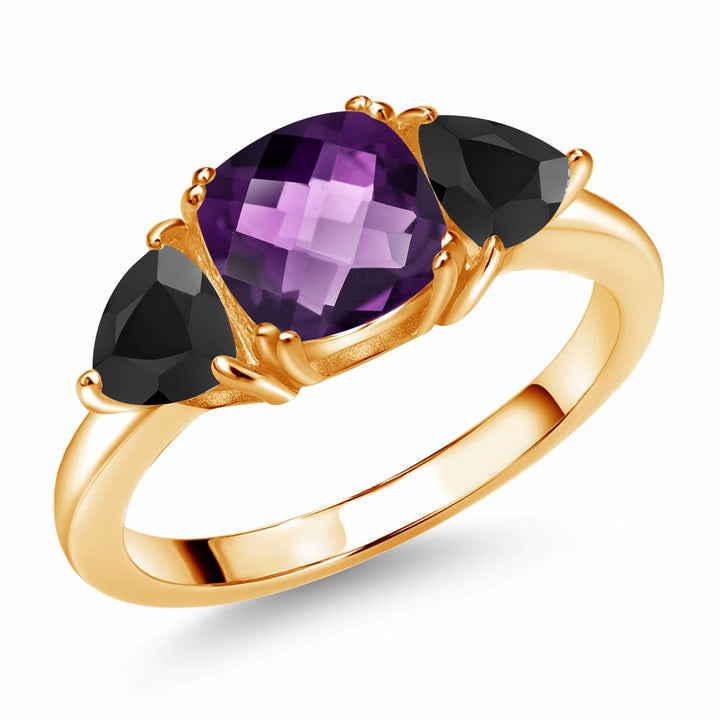 Amethyst-Checkerboard - February_5_Ring in 925 Yellow Gold Plated Silver
