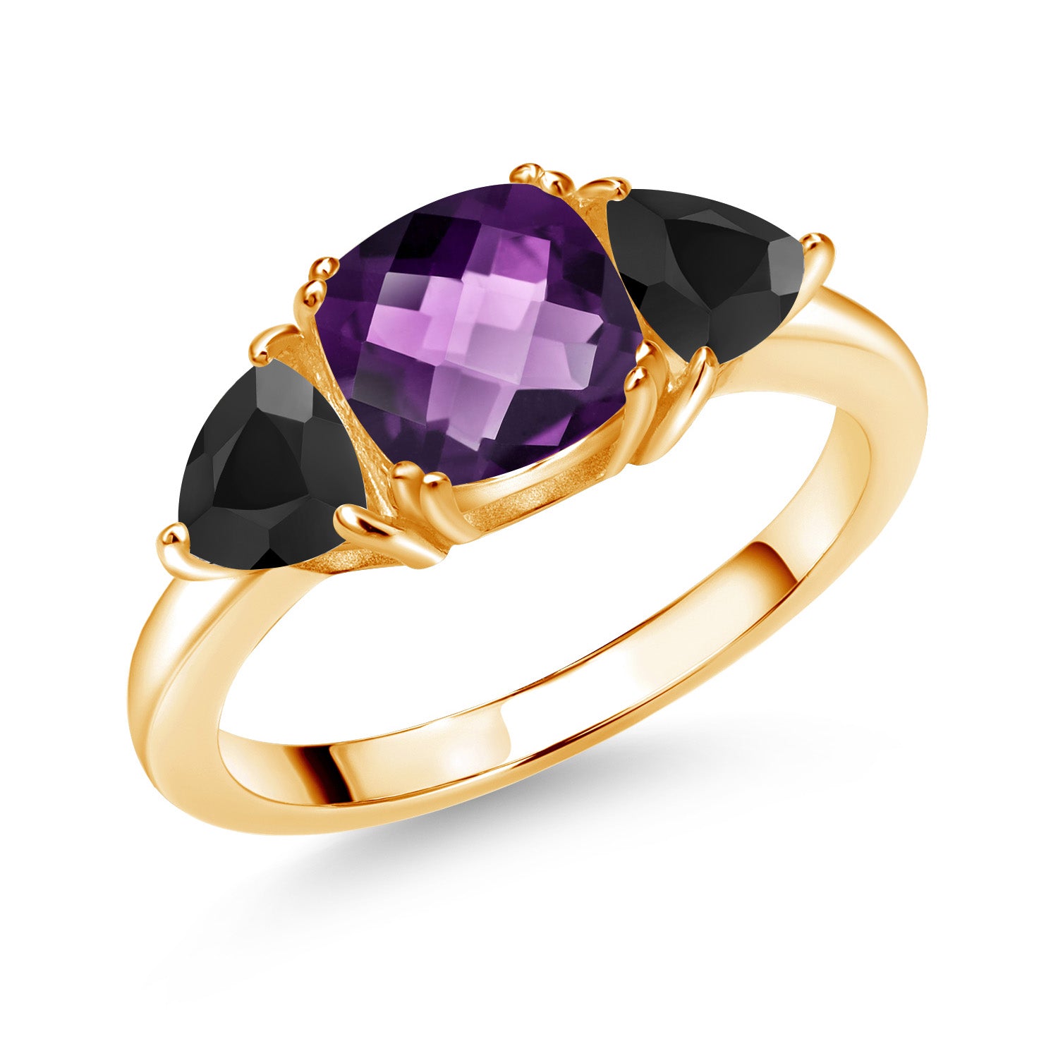 Amethyst-Checkerboard - February_8_Ring in 925 Yellow Gold Plated Silver