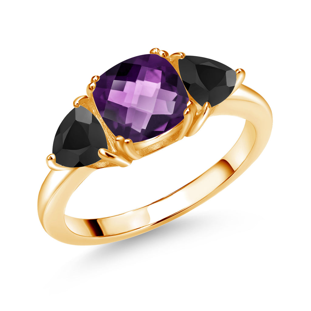 Amethyst-Checkerboard - February_9_Ring in 925 Yellow Gold Plated Silver
