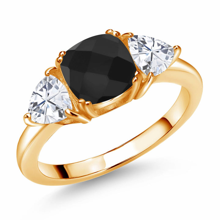 Onyx-Checkerboard - December_5_Ring in 925 Yellow Gold Plated Silver