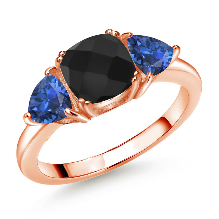 Onyx-Checkerboard - December_5_Ring in 925 Rose Gold Plated Silver