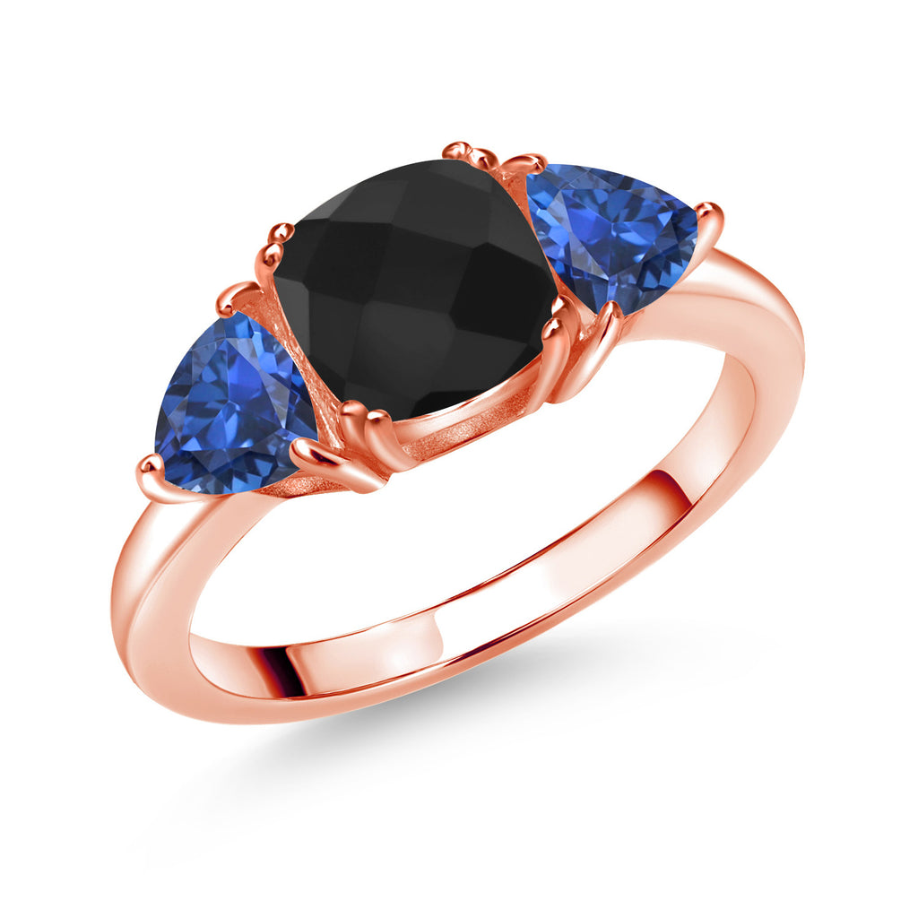 Onyx-Checkerboard - December_6_Ring in 925 Rose Gold Plated Silver