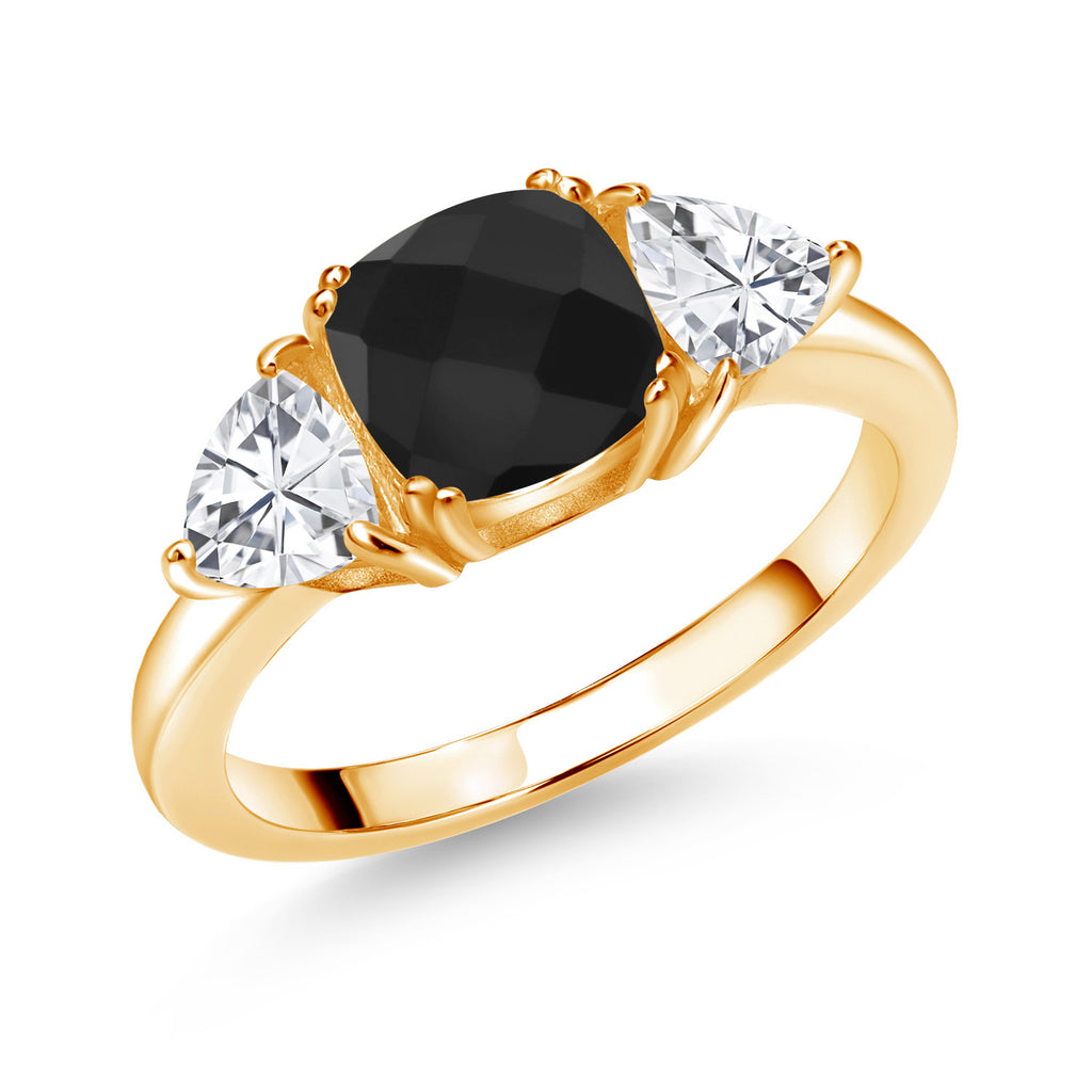 Onyx-Checkerboard - December_8_Ring in 925 Yellow Gold Plated Silver