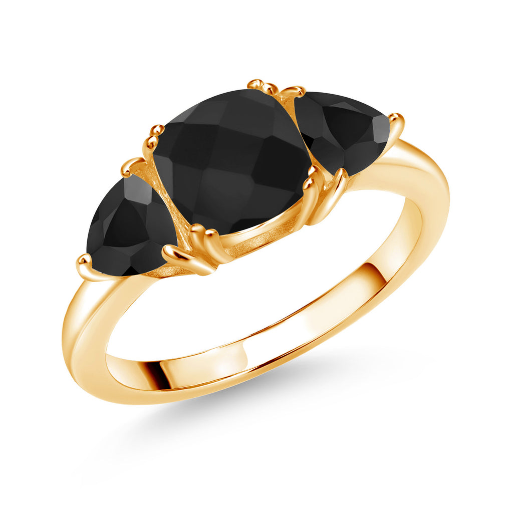Onyx-Checkerboard - December_7_Ring in 925 Yellow Gold Plated Silver