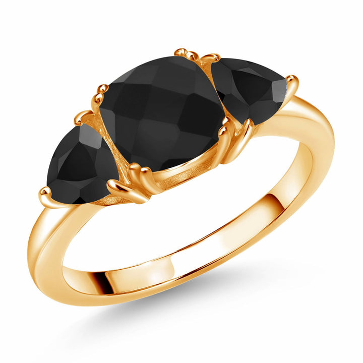 Onyx-Checkerboard - December_5_Ring in 925 Yellow Gold Plated Silver