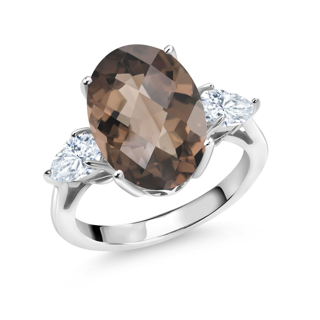 Gem Stone King 3-Stone Engagement Ring for Women | Gemstone Birthstone and White Moissanite | 925 Sterling Silver | Oval 14X10MM and Pear Shape 6X4MM | Three-Stone Anniversary Wedding Promise Ring | Size 5-9