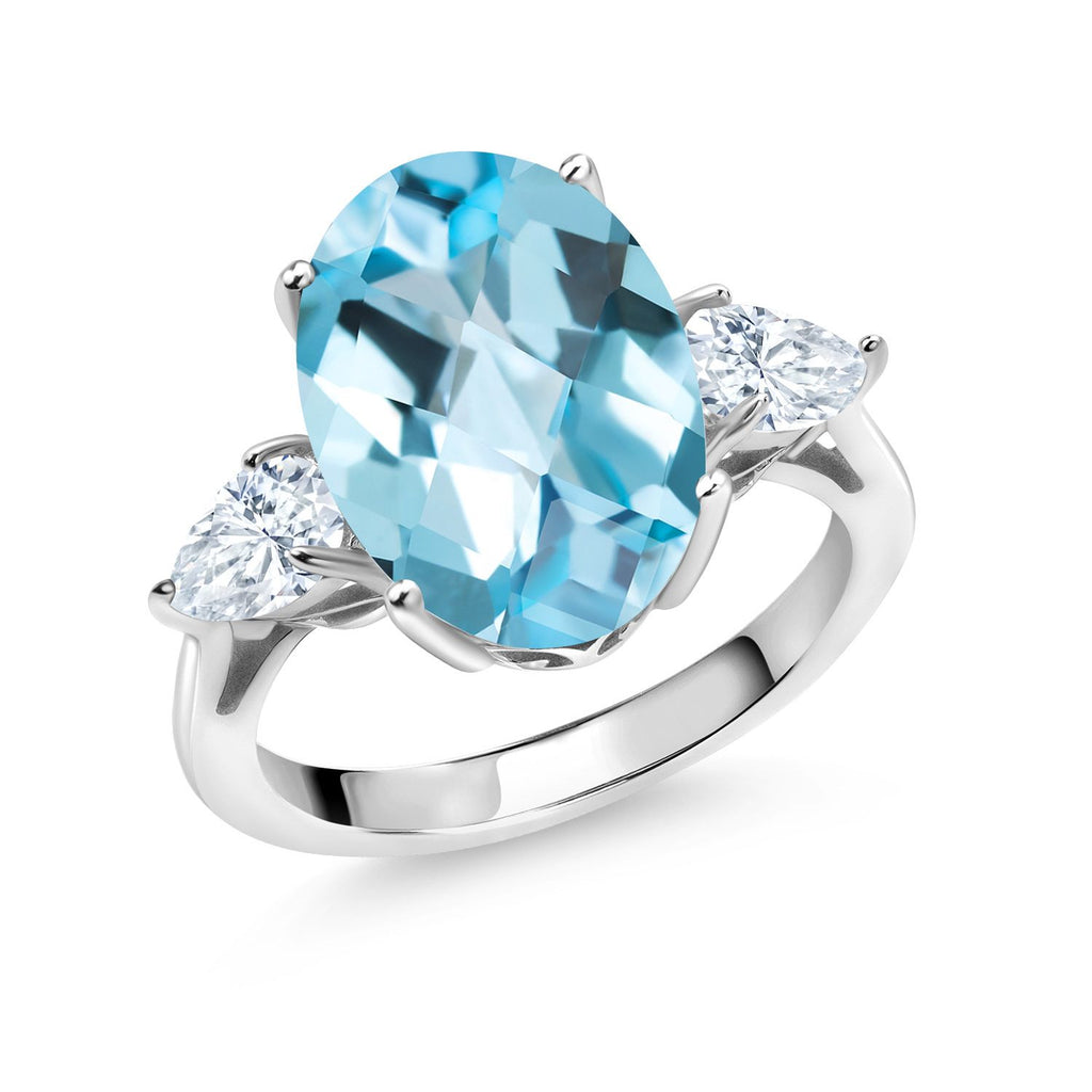 Sky Blue Topaz-Checkerboard - November_7_Ring in 925 Sterling Silver