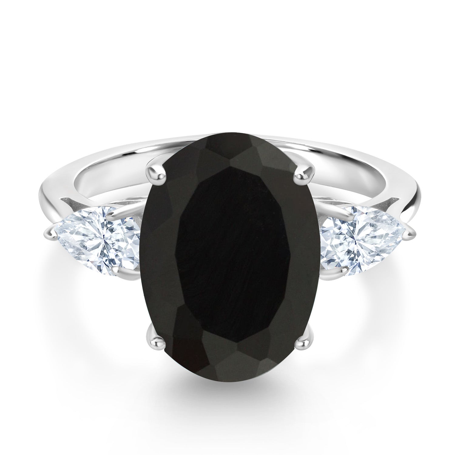 925 Sterling Silver Oval Onyx and White Moissanite 3 Stone Ring For Women (5.80 Cttw, Gemstone Birthstone, Available In Size 5, 6, 7, 8, 9)