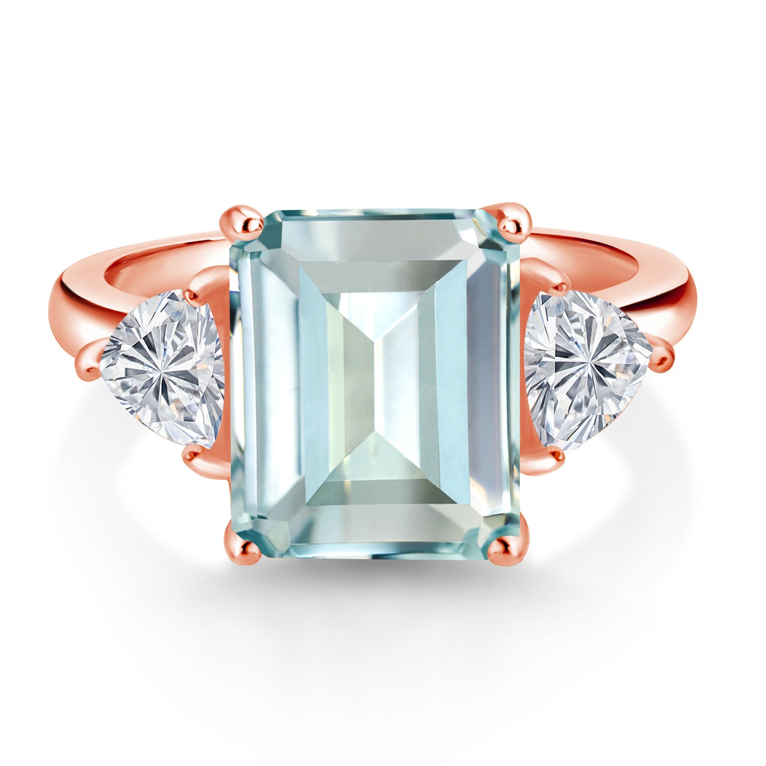 Simulated Aquamarine and Lab Grown Diamond_5_Ring in 925 Rose Gold Plated Silver