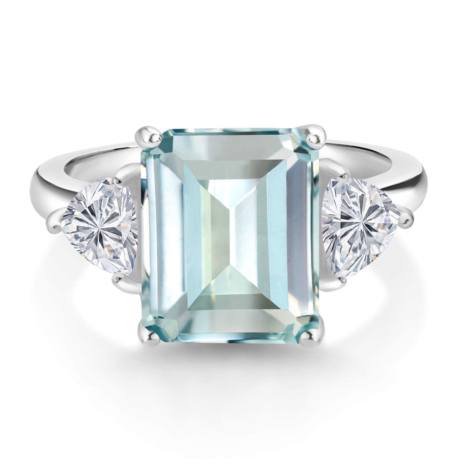 Simulated Aquamarine and Lab Grown Diamond_5_Ring in 925 Sterling Silver