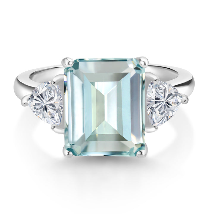Simulated Aquamarine and Lab Grown Diamond_5_Ring in 925 Sterling Silver