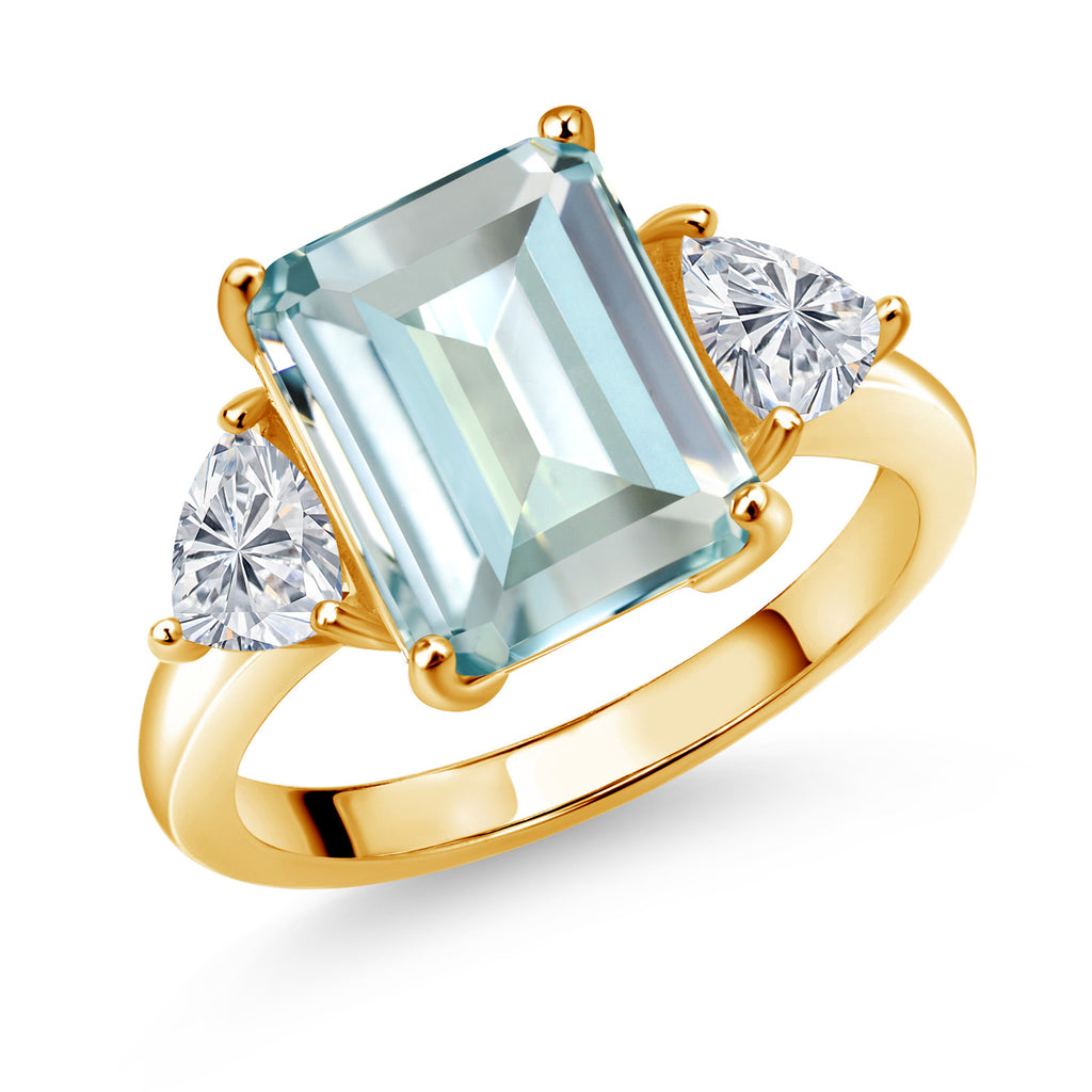 Created Aquamarine - March_5_Ring in 925 Yellow Gold Plated Silver
