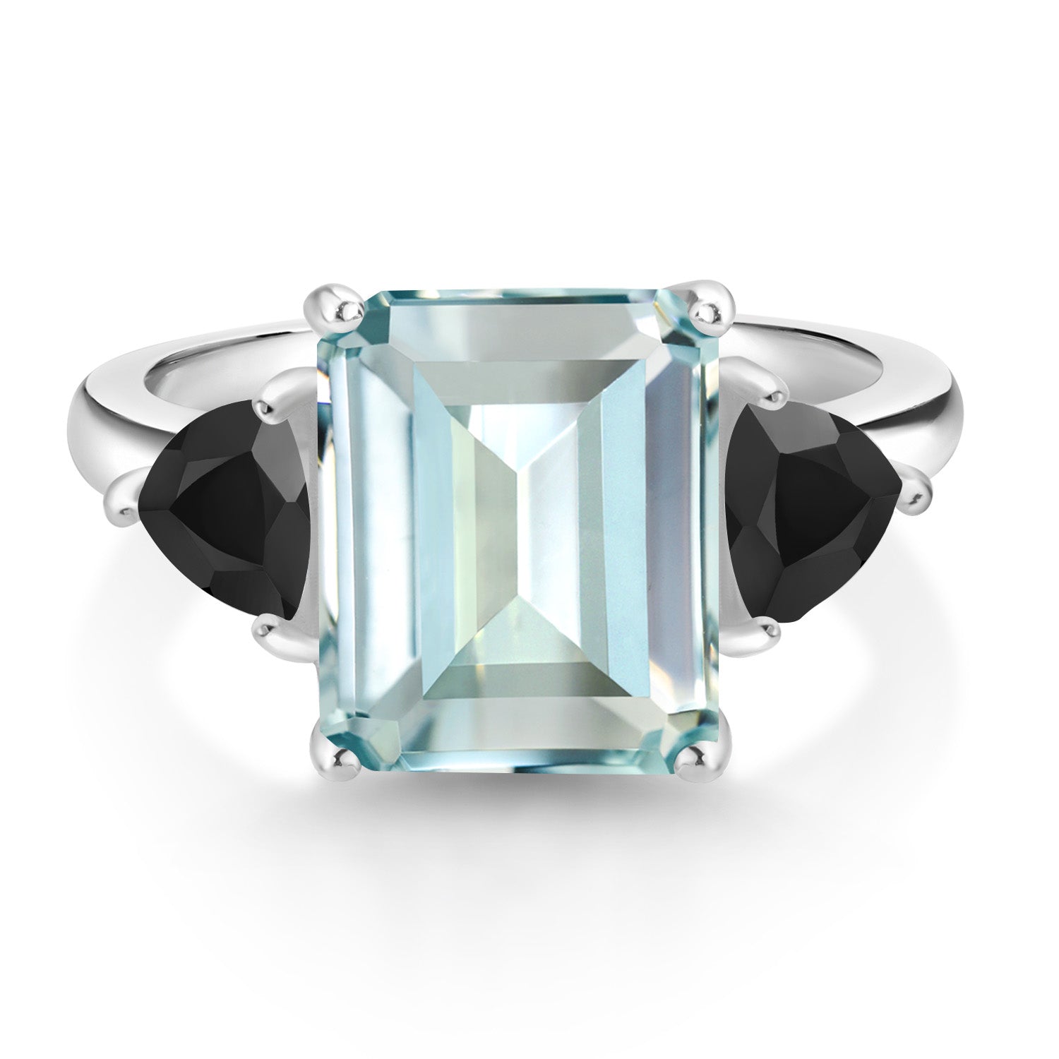 Simulated Aquamarine and Onyx_5_Ring in 925 Sterling Silver