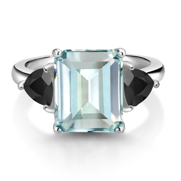 Simulated Aquamarine and Onyx_5_Ring in 925 Sterling Silver