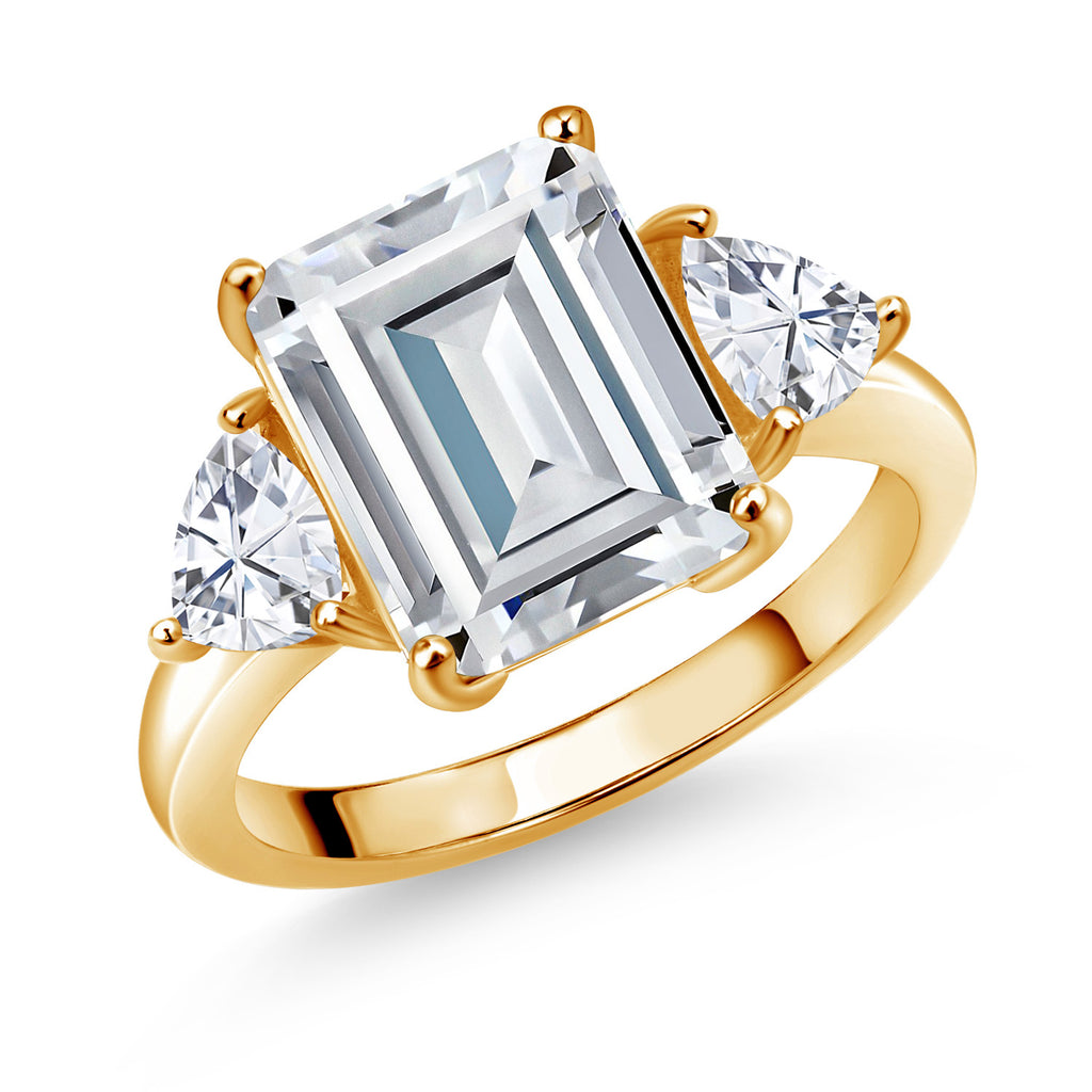 White Moissanite - April_8_Ring in 925 Yellow Gold Plated Silver