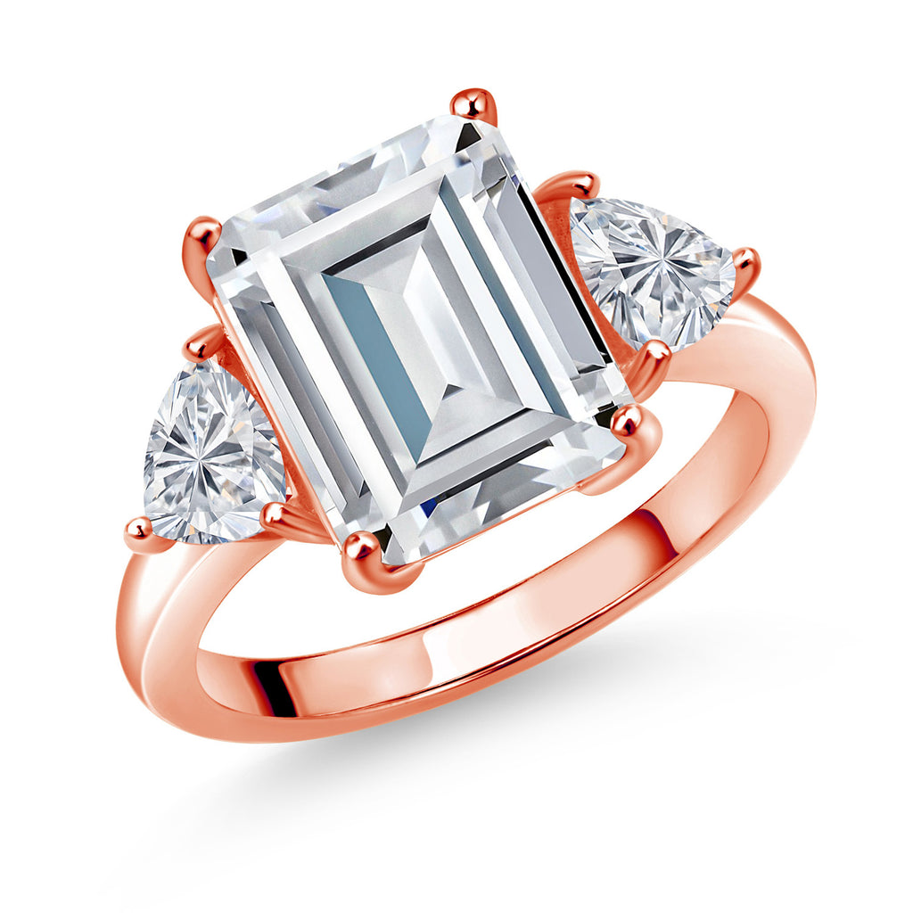 White Moissanite - April_8_Ring in 925 Rose Gold Plated Silver