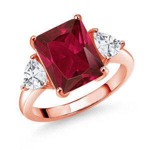 Created Ruby and Zirconia_5_Ring in 925 Rose Gold Plated Silver