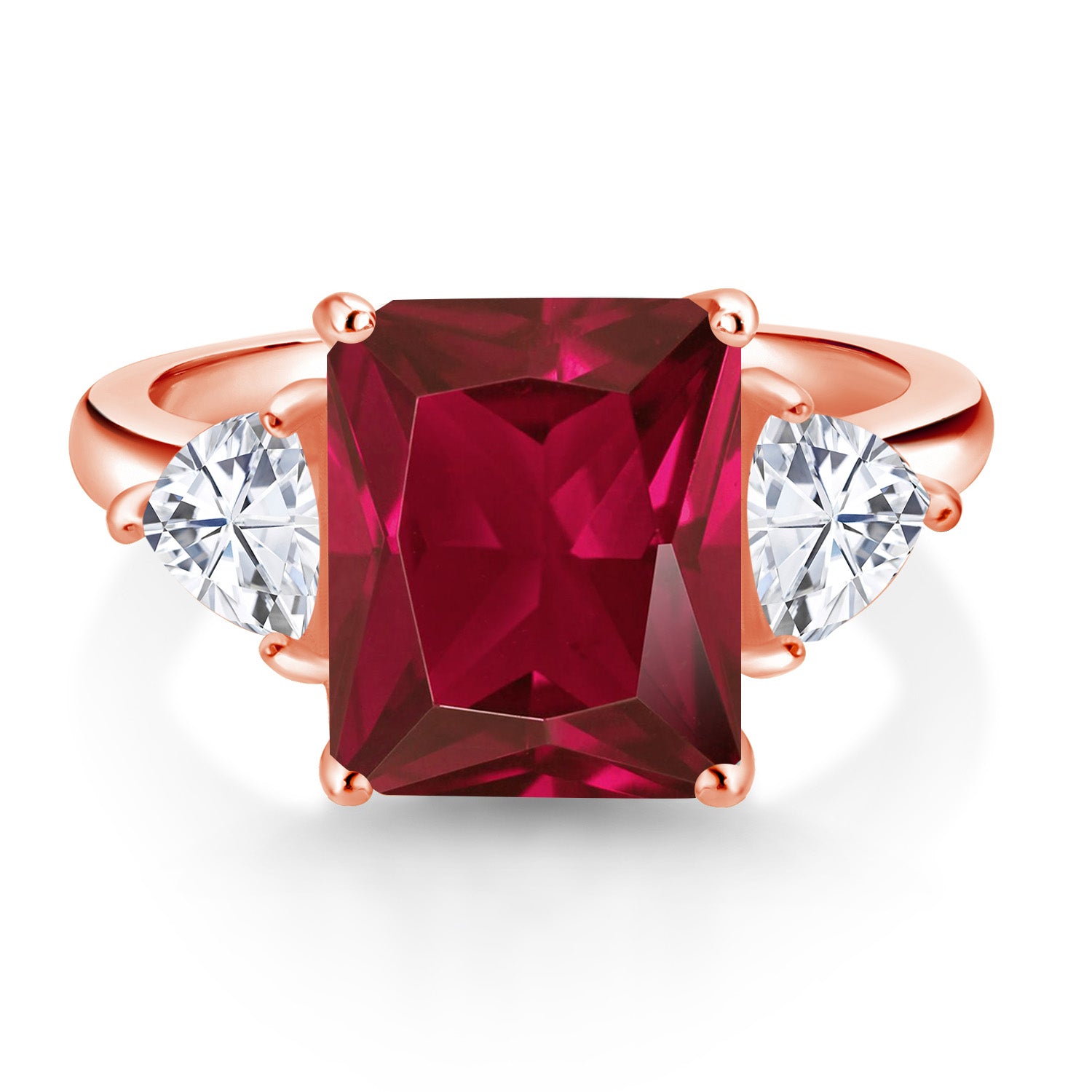 Created Ruby and Zirconia_5_Ring in 925 Rose Gold Plated Silver