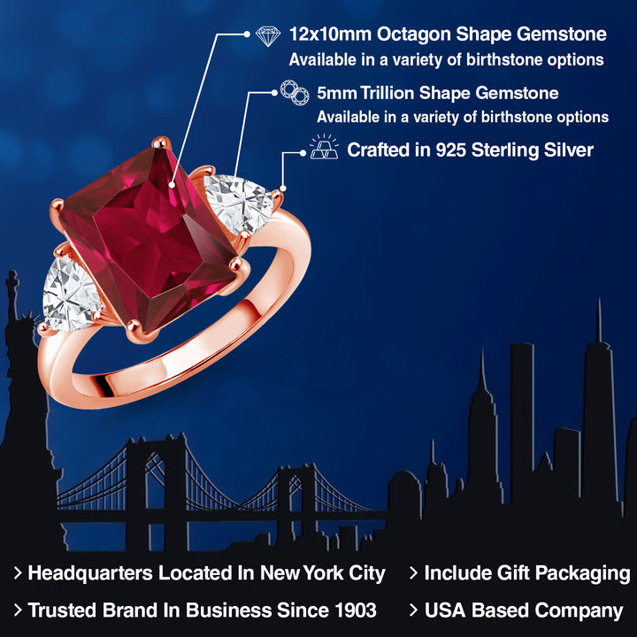 Created Ruby and Zirconia_5_Ring in 925 Rose Gold Plated Silver