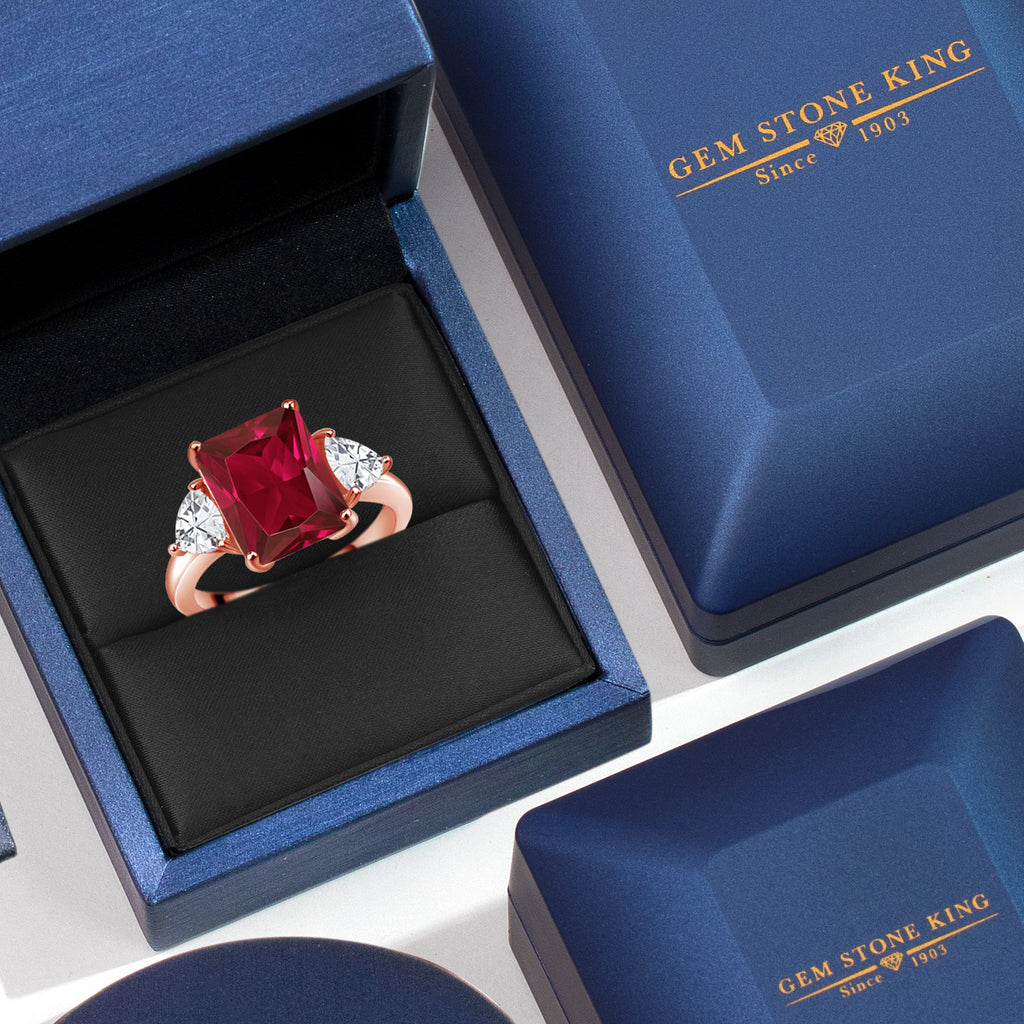 Created Ruby and Zirconia_5_Ring in 925 Rose Gold Plated Silver