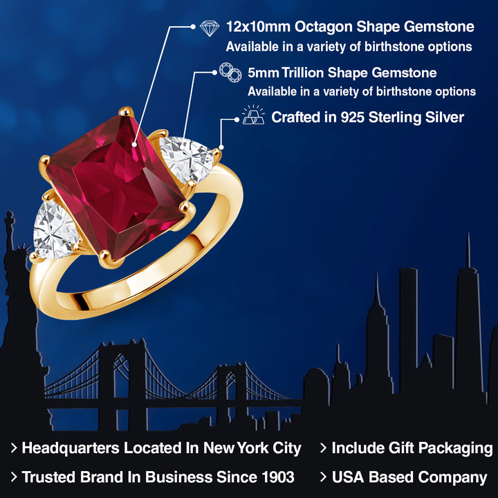 Created Ruby and Zirconia_5_Ring in 925 Yellow Gold Plated Silver