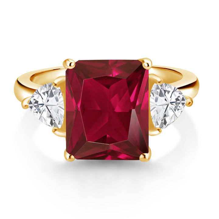 Created Ruby and Zirconia_5_Ring in 925 Yellow Gold Plated Silver