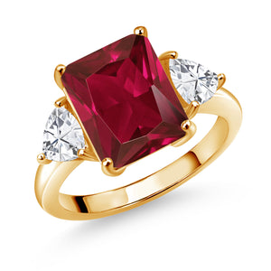 Created Ruby and Zirconia_5_Ring in 925 Yellow Gold Plated Silver