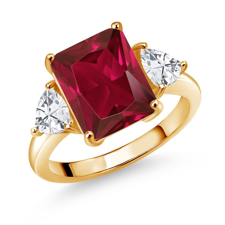 Created Ruby and Zirconia_5_Ring in 925 Yellow Gold Plated Silver