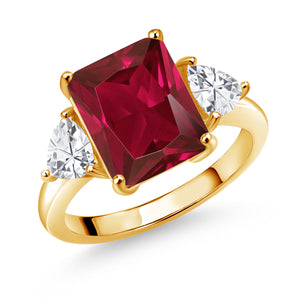 Created Ruby and Zirconia_5_Ring in 925 Yellow Gold Plated Silver