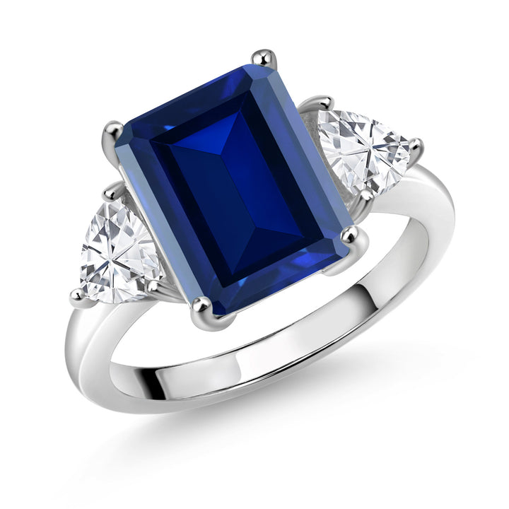 Blue Simulated Sapphire_5_Ring in 925 Sterling Silver